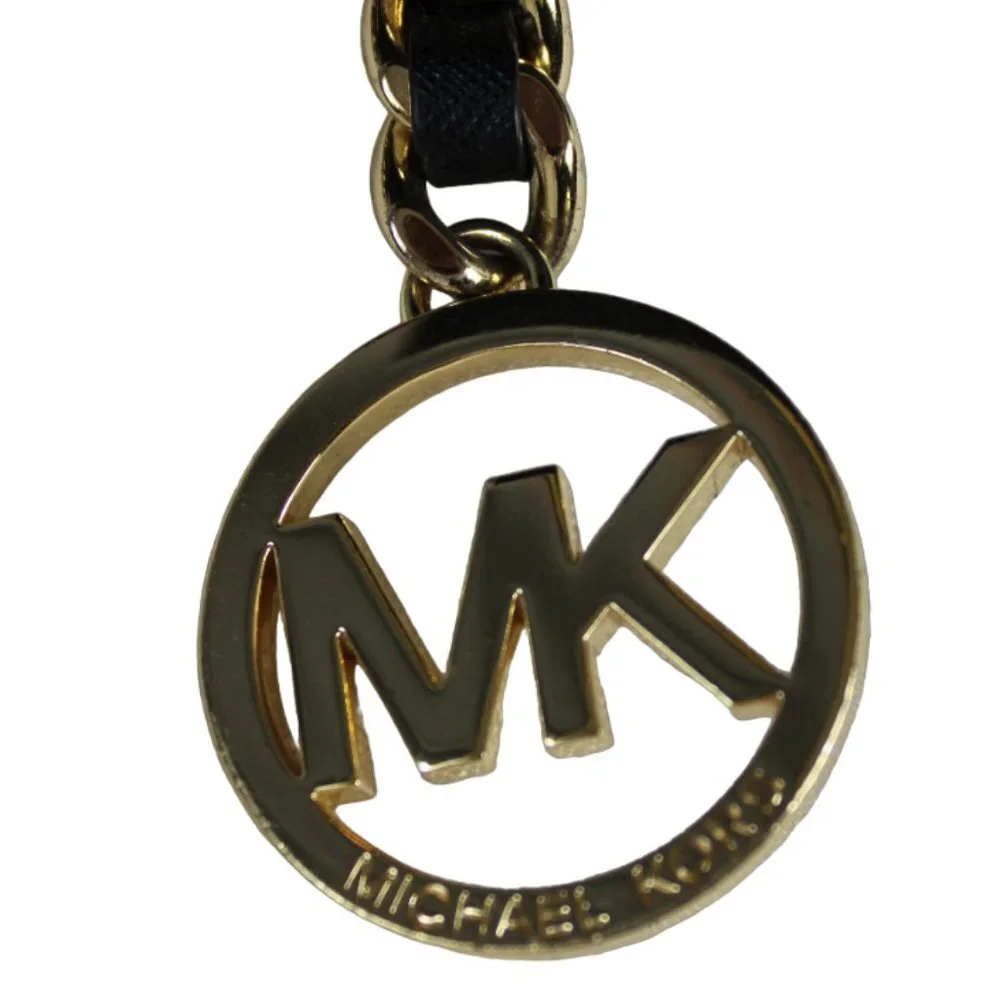 Michael Kors Susannah Black Saffiano Leather Structured Satchel Tote Gold Chain